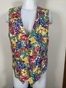 Talbots 10 Linen Tie Back Floral Vest Lined Sleeveless Bright Floral Vintage Top - Picture 1 of 7