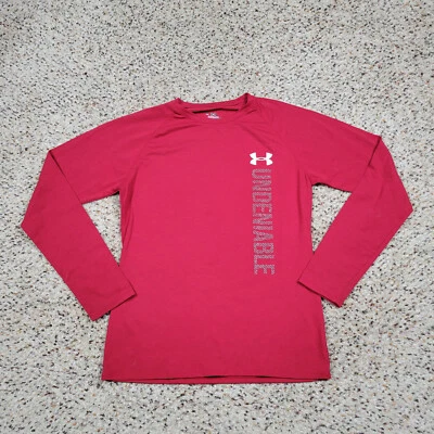 Camisa Under Armour feminina pequena vermelha leve manga longa soletrar Heatgear * - Imagem 1 de 4