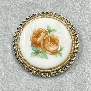 Vintage West Germany Scarf Clip Flowers Gold Tone Porcelain - Picture 1 of 4