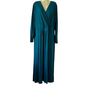 Elegant Teal Maxi Dress Women’s Size 24W Long Sleeves Pockets Stretch Knit - Picture 1 of 11