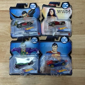 Hot Wheels DC Character Cars, Superman, Joker, Robin, Wonder Woman - lot of 4 - Picture 1 of 9