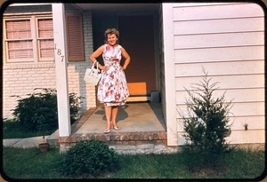 Vintage 35mm Kodachrome Slide Woman in Floral Dress 1950s Photography - Picture 1 of 4