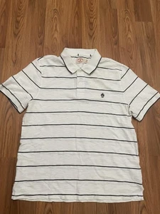 Brooks Brothers Red Fleece Polo Shirt Mens Large White Navy Stripe Slub Logo - Picture 1 of 11