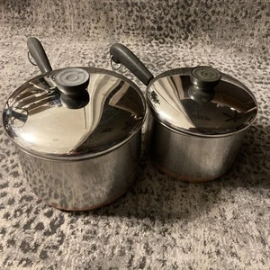 Revere Ware 3 Qt & 2 Quart Copper Bottom Clad Sauce Pans w Lids Pots Lot Set - Picture 1 of 16