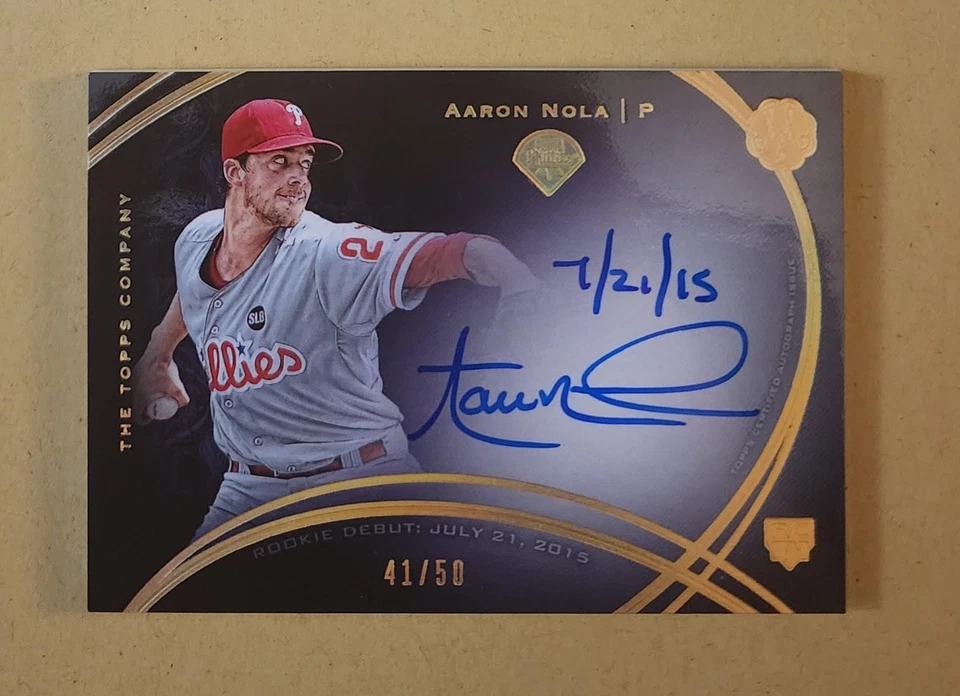 Aaron Nola Autograph 2016 Topps Mint Inscribed AUTO RC #d 41/50 PHILLIES ROOKIE - Image 1 of 2