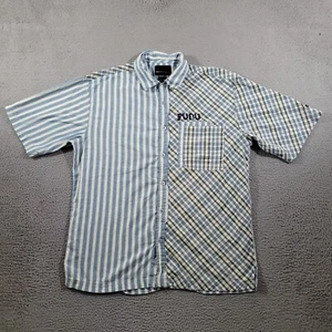 Vintage FUBU Shirt Mens Large Blue Striped Plaid Button Down Hip Hop Streetwear - Picture 1 of 11