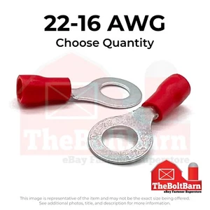 Red PVC/Vinyl 5/16" Diameter Ring Crimp Connectors Terminals, AWG 22-16 - Picture 1 of 7