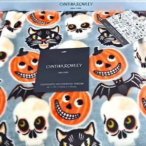 Cynthia Rowley Halloween Throw Blanket Retro Bats Cats JOL Skulls Thick Plush - Picture 1 of 7