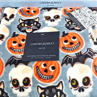 Cynthia Rowley Halloween Manta Retro Murciélagos Gatos JOL Calaveras Peluche Grueso Foto 1 de 4