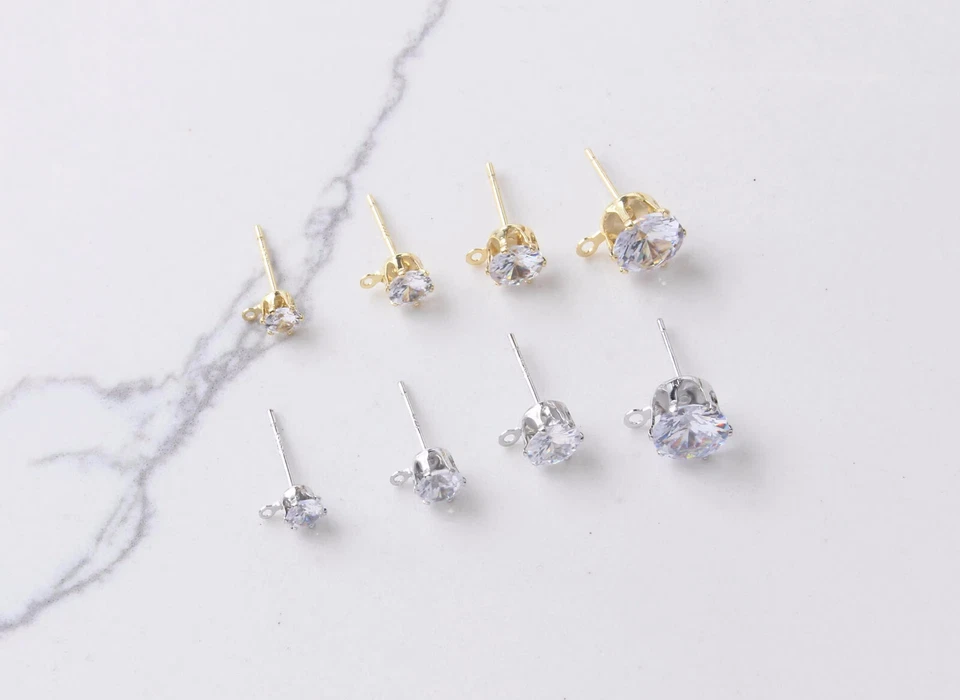 Pendiente redondo pavé de circonitas cúbicas de 10 piezas, pendiente redondo de circonita cúbica, poste de oreja de circón Foto 1 de 4