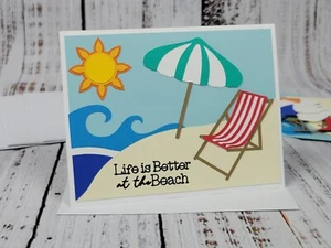 Summer Beach Scene Greeting Card Kit #9 [Lot of 4, Handmade, Life Is Better] - Picture 1 of 6