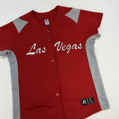 Camiseta de beisebol feminina Las Vegas botão para cima vermelha/cinza média ⚾️⚾️ Russell Dri - Imagem 1 de 4