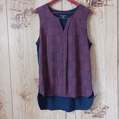 Blusa Merona Azul Marino Naranja Estampado Geométrico Alta Baja Talla Grande  Foto 1 de 4