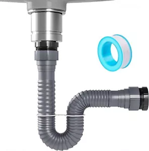 Expandable P-Trap Pipe Kit for Kitchen Sink Drain & Disposal (Grey) - Picture 1 of 3