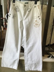 Lauren Jeans Co ANCHO pierna estampada logotipo corona jeans BLANCO estilo vintage 6 - Imagen 1 de 11