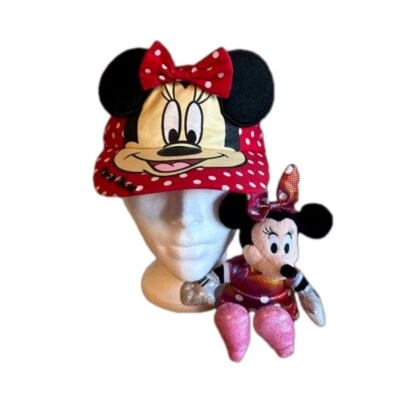 Minnie Mouse Sun Visor Ears Youth  Hat Cap Red  Disney  And Ty 8” Plush Sparkles — 第 1/4 张图片