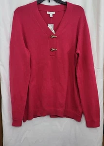 NWT Charter Club Womens Hot Pink V-neck Buckle Closure Sweater Size 1X - Picture 1 of 6