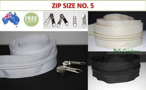 No. 5, continuous coil zip + sliders, upholstery black, white, beige, offwhite - Picture 1 of 21