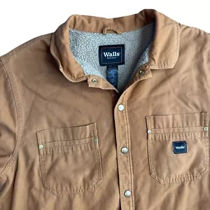 Walls Mens Workwear Sherpa Lined Snap Button Up Shirt Jacket XL Chore Canvas - Picture 1 of 5