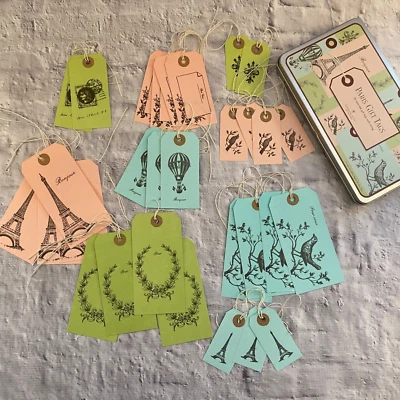 Etiquetas de presente Cavallini & Co Paris com corda *aberta* contagem de 30* rosa azul verde - Imagem 1 de 4