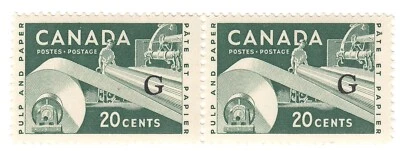 Canada: #O45ai 20c Paper Industry High Flying 'G' Official O/P Pair MNH c - Image 1 of 2