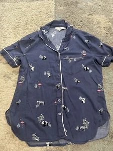 Loft Sleep Pajama Button Up Shirt Top S zebra flamingo, jungle toucan navy EUC - Picture 1 of 6