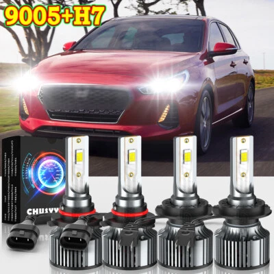 4X 9005+H7 6000K Blanco Faro LED Bombilla Alta/Baja Para Hyundai Elantra GT 2018-2019 Foto 1 de 4