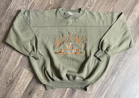 Vintage 90s Miami Hurricanes NCAA Crable Sportswear USA Green Sweatshirt XL VTG Cover
