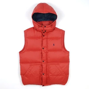 Polo Ralph Lauren Down Gilet Medium Hooded Puffer Vest Feather Red Bodywarmer - Picture 1 of 19