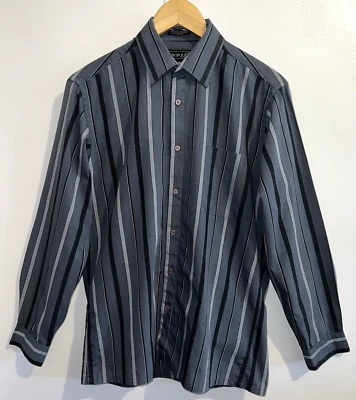 Camisa de Vestir Informal Marquis New York Bolsillo Manga Larga Gris Rayas -Talla 15 1/2 M Foto 1 de 4