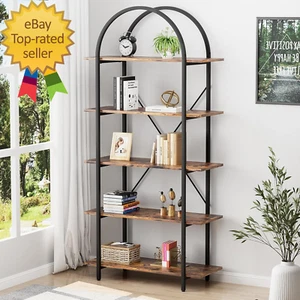 Arched Bookshelf 5 Tier Book Shelf, 31.5 Inch Width Industrial Arch Bookcase - Picture 1 of 9