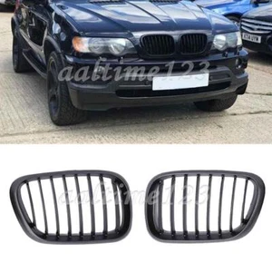 Matte Black Front Hood Bumper Kidney Grilles Pair For BMW E53 X5 2000-2003 - Picture 1 of 7