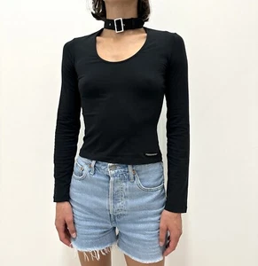 vintage Versace Jeans Couture Cotton Longsleeve Top with Buckle on neck Black - Picture 1 of 12