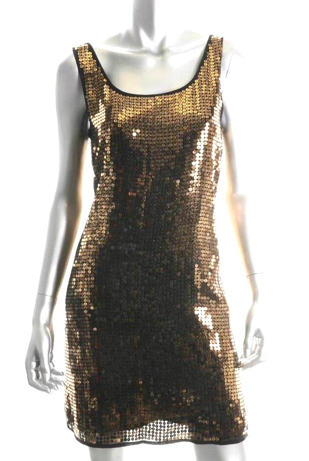 DKNY Gold Sequins Silk Cocktail Clubwear Dress S