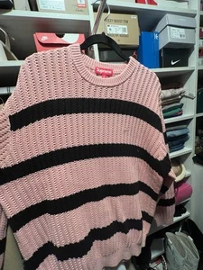 Supreme SS25 Loose Gauge Stripe Small Box Sweater Size Large Pink - Picture 1 of 4