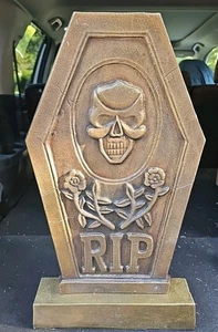 Halloween Headstone With Skull Roses And RIP Bronze Tone - Picture 1 of 3