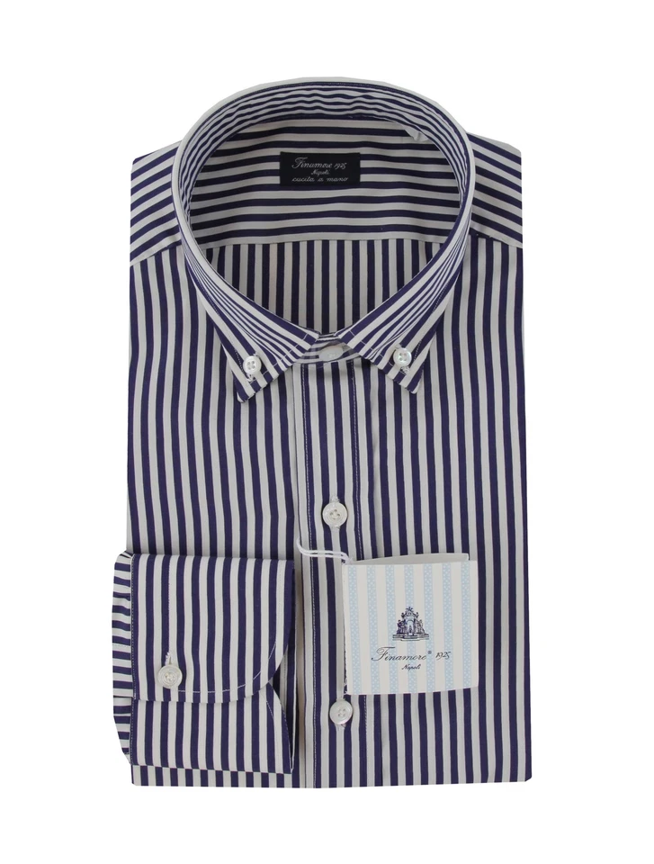Camisa a Rayas Finamore Napoli Azul Marino $450 - Delgada - 17.5/44 - (FN222252) Foto 1 de 4