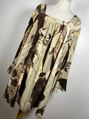 Maggie Barnes 3X Shirt Top Brown Tan Square Neck Tunic 3/4 Sleeve Stretch M1 - Image 1 of 4