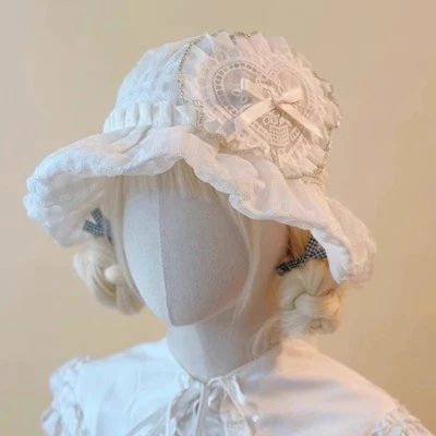 Japonesa Mujer Lolita Hecho a Mano Encaje Amor Pescador Sombrero Verano Gorra Foto 1 de 4