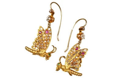 Victorian Ephemeral - Diamond & Ruby Butterfly Earrings - Image 1 of 4