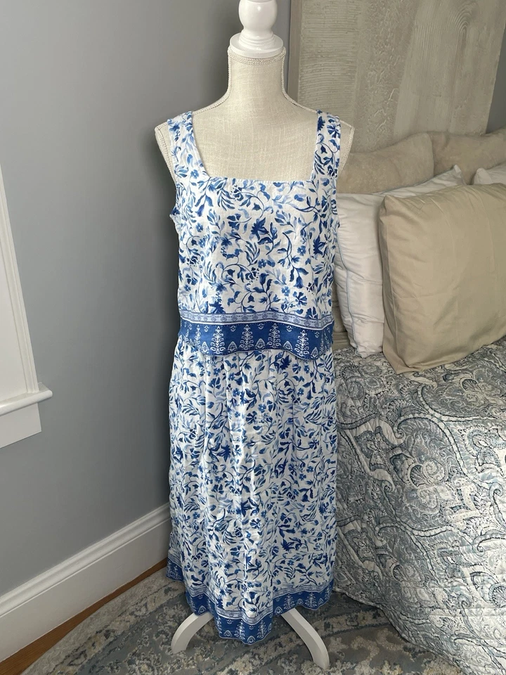Joie 2 изделия комплект размер L синий белый цветочный льняной соответствующий Майка юбка - Изображение 1 из 4