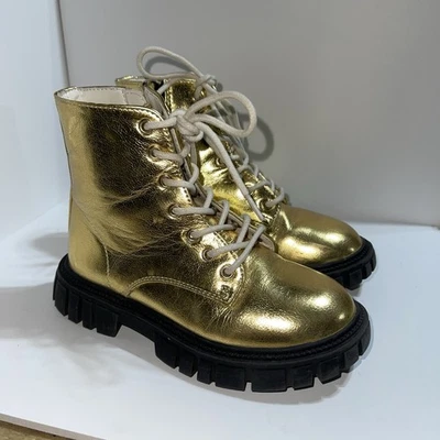 Botas con suela con cordones para niñas J.Crew Crewcuts en dorado metálico talla 11CC904 Foto 1 de 4