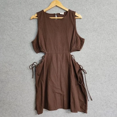 Cotton On Women's Dress Rue Side Detail Mini Dark Oak Size 16 Linen Blend Brown  - image 1 of 4