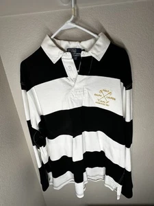 Polo Ralph Lauren RLPC Rugby Poloshirt Gr. XL schwarz weiß gestreift LS Baumwolle - Bild 1 von 3