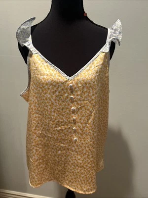 Juego de sueño corto mediano Ann Taylor Sleep, volantes amarillos/azules sedosos Foto 1 de 4