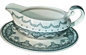 Swinnertons KENT GREEN Staffordshire Gravy Boat and Underplate Floral - Picture 1 of 5