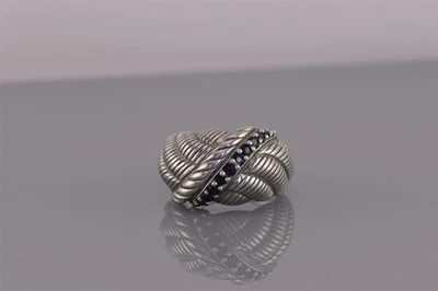 Anillo Judith Ripka Plata Esterlina Zafiro Azul Cúpula Cable Banda 925 Talla: 6 Foto 1 de 4