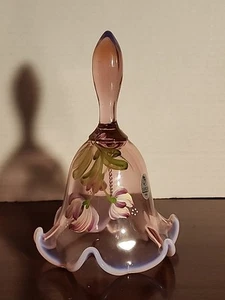 Vintage Fenton Hand Painted Opalescent Floral Bell Signed - Picture 1 of 7