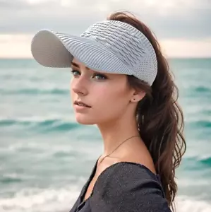 Gray Stylish Sun Visor Hat Breathable Ponytail Hole Golf Running Summer Sports - Picture 1 of 2