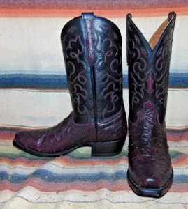 Mens Rujo The Gavin Black Cherry Full Quill Ostrich Cowboy Boots 11 D New wo Box - Picture 1 of 6